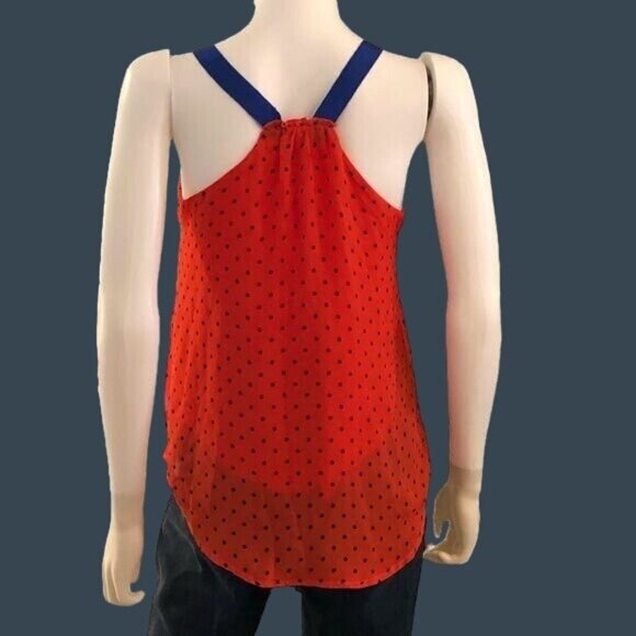 DAYTRIP- WOMEN POCKET DOTS ORANGE/RED/BLUE LINEN FLOWY TANK TOP SIZE MEDIUM - Picture 2 of 3